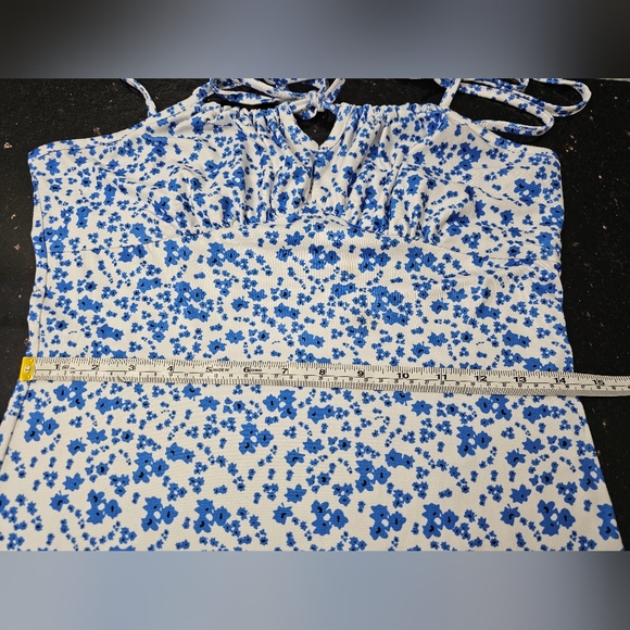 SHEIN Midi White /Blue Floral Drawstring Cami Dress Very Soft High Stretch Small - Picture 10 of 12